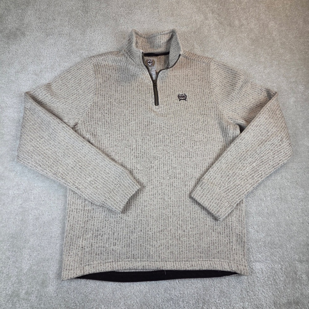 Cinch 1/4 Zip Sweater Men's S Tan Heather Knit Western Pullover Ranch Wear